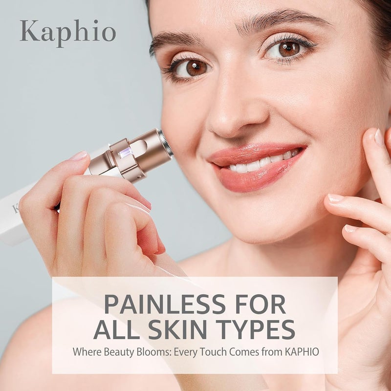 Kaphio Facial Hair Removal for Women: 2 in 1 Electric Hair Removal Device for Chin Upper Lip Peach Fuzz & Rechargeable Eyebrow Trimmer for Shape Brows with Light (Blue) - Image 4